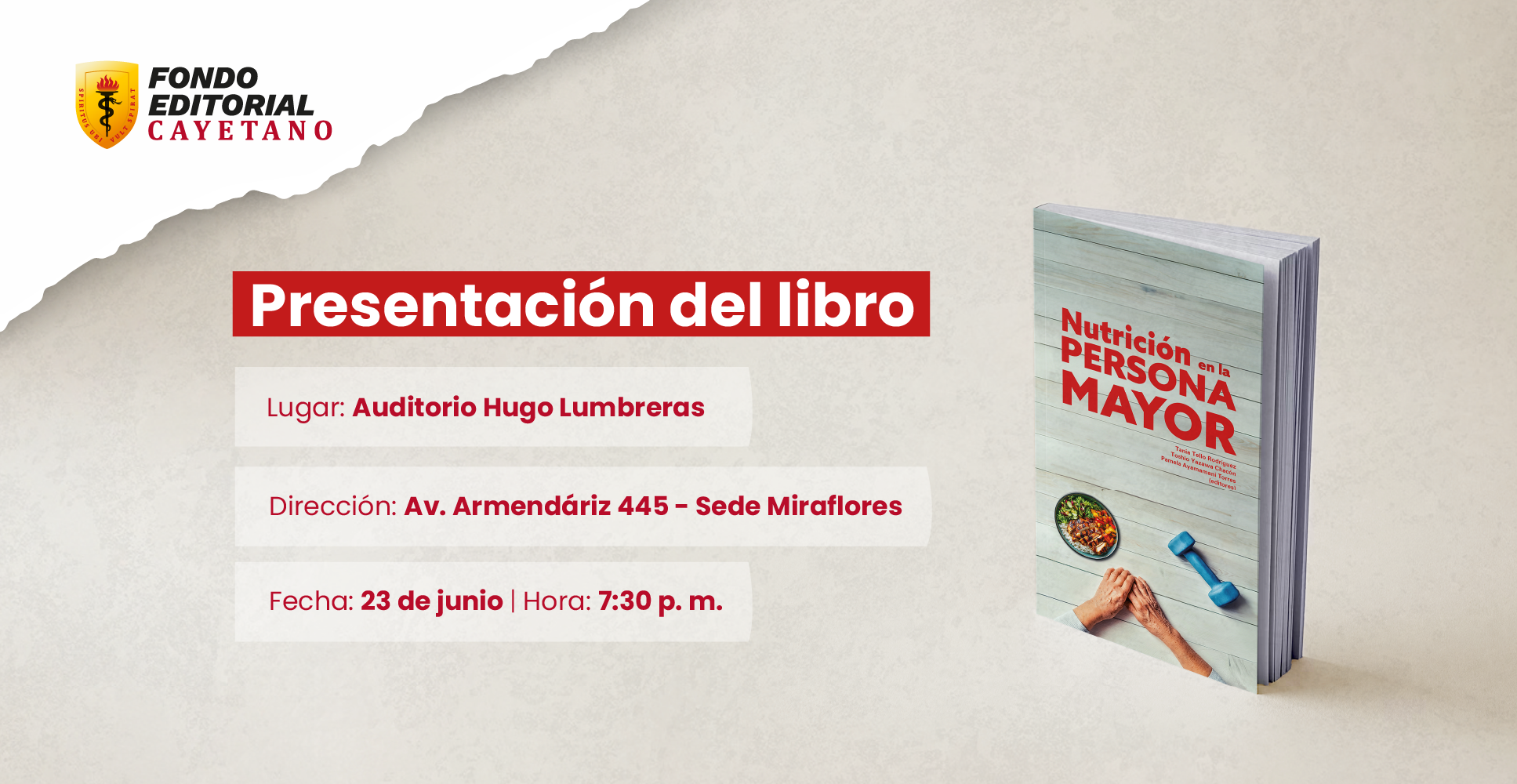 Guía clave para la alimentación saludable: Fondo Editorial Cayetano presenta el libro Nutrición en la persona mayor
